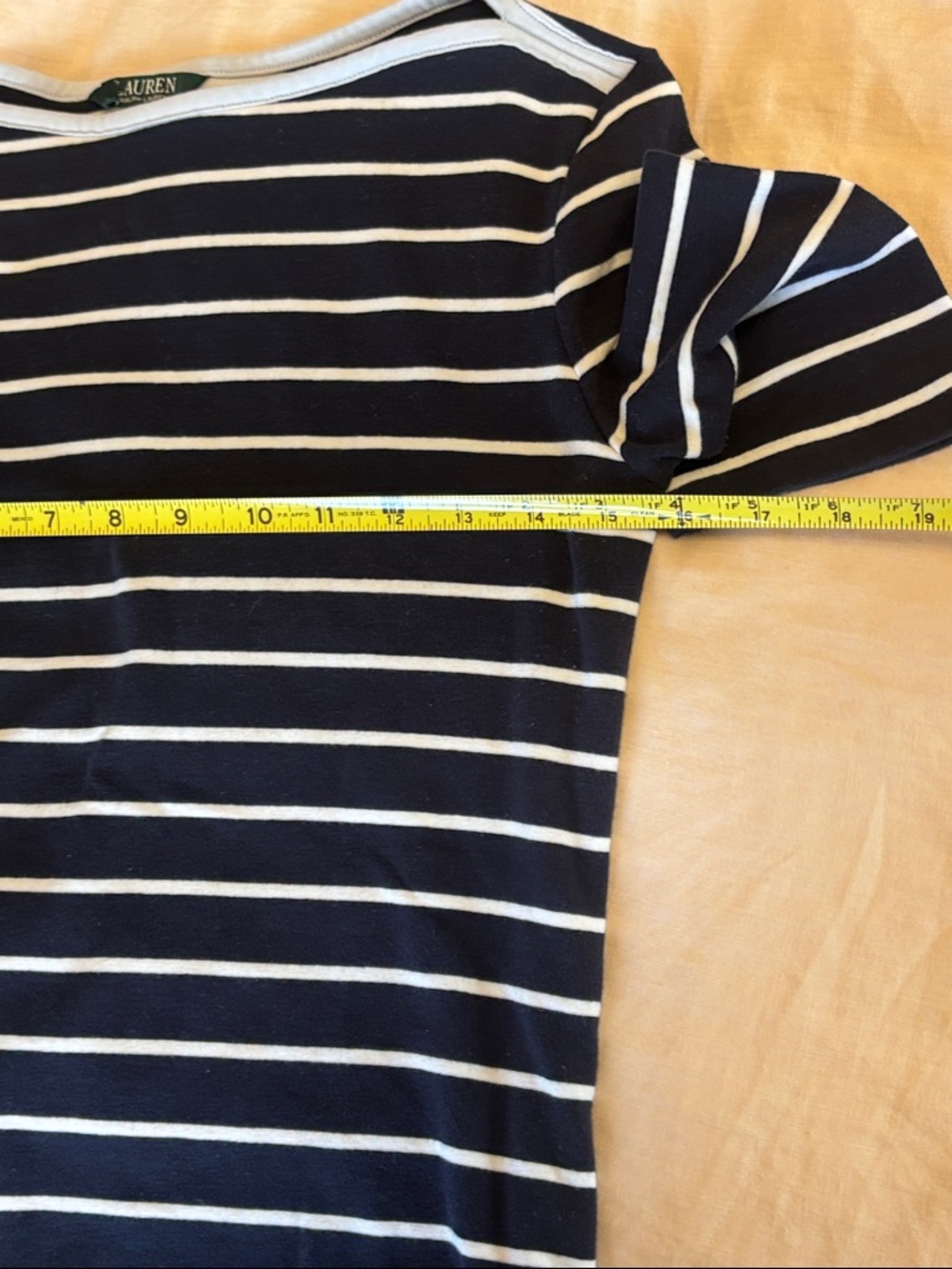 Lauren Ralph Medium White Navy Light Blue Striped Short Sleeve Boatneck coastal - Picture 10 of 11